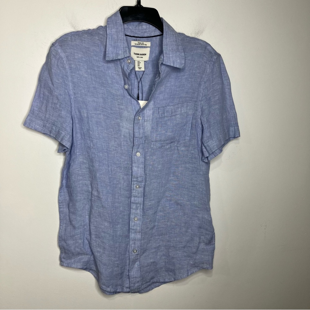 Thom Aaron blue‎ 100% linen button down shirt men’s size small natural fibers
